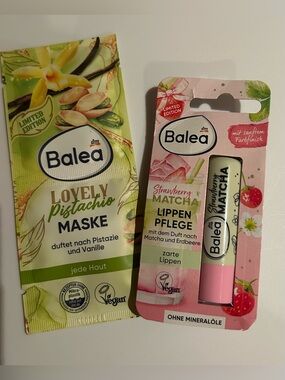 Balea Limited Edition Lip Balm & Face Mask Set Strawberry Matcha Pistachio